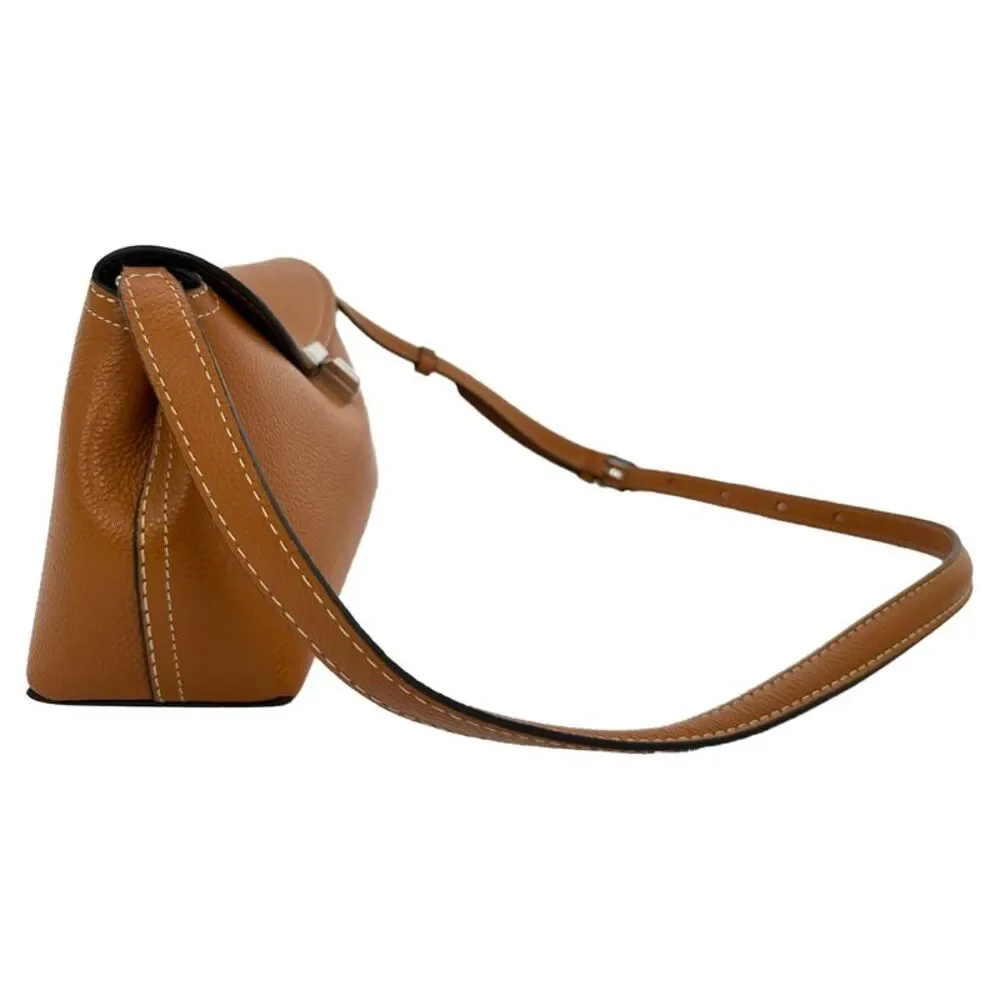 Totême T-Lock Grained-Leather Clutch in Tan Brown Leather